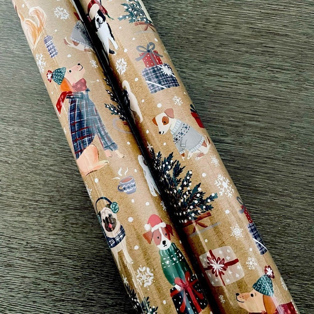Christmas Dogs Rustic Holiday Gift Wrap Wrapping Paper Roll